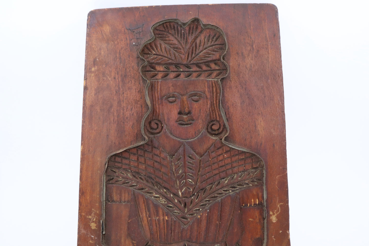 Vintage German Folk Art Cookie Mold, Hand Carved Wooden, Printen Dessert 21 x 8 x 1.5"