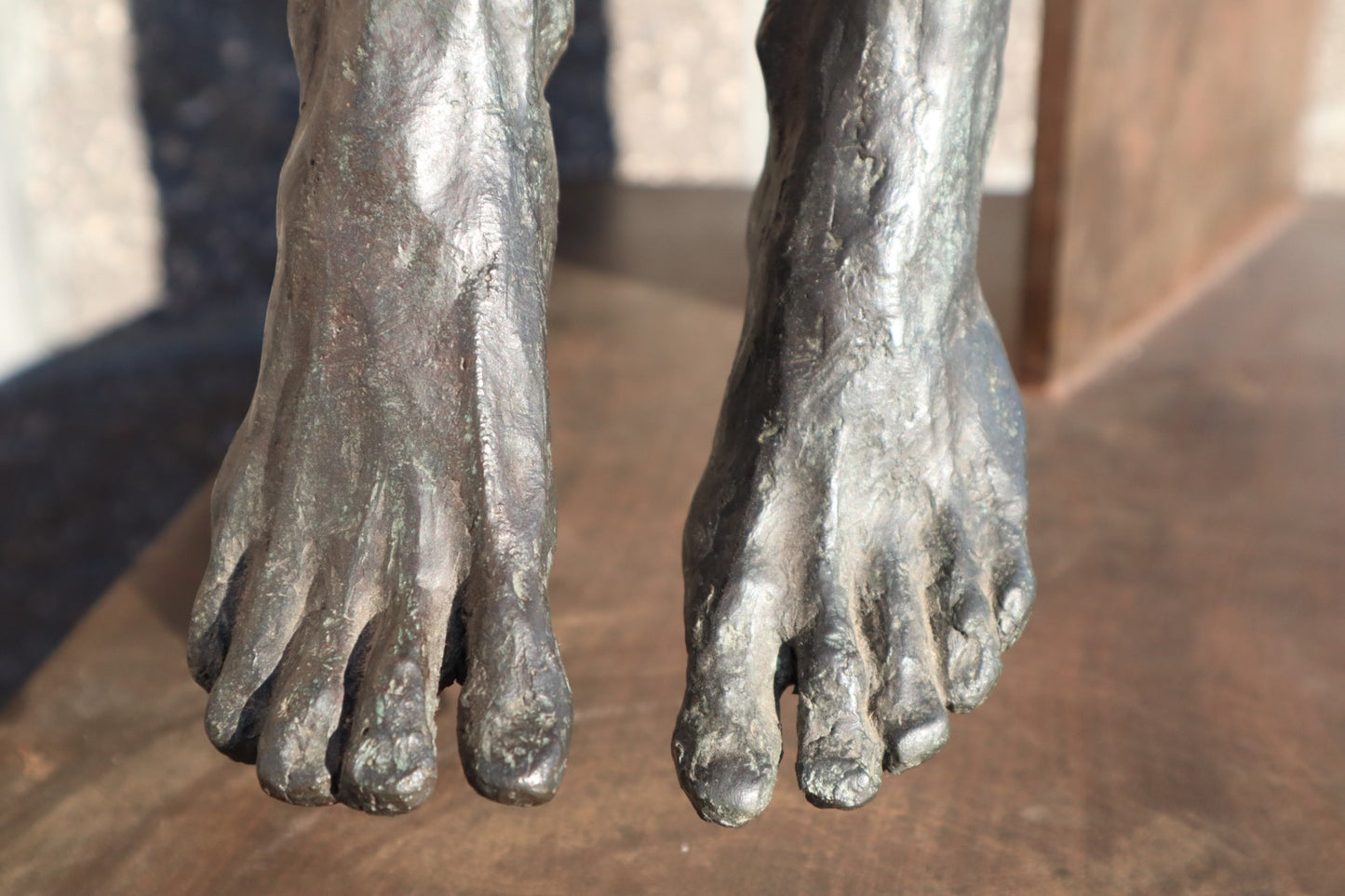 TREVOR SOUTHEY BRONZE SCULPTURE, "FATHERHOOD", DEPICTION OF MAN WITH INFANT, BRONZE AND STEEL, WITH BASE